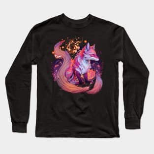 Purple Kitsune Fox Floral Japanese Folklore Long Sleeve T-Shirt